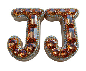 3d Rendering of Alphabet D made of gold colored squares on white background High quality image