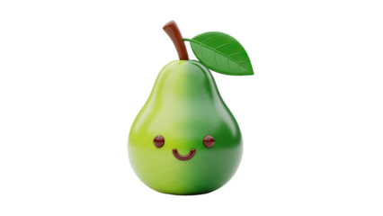 Happy Green Pear Character with Leaf - 3D Render