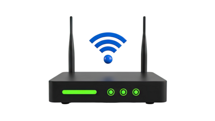 Modern Black WiFi Router with Blue Signal Icon