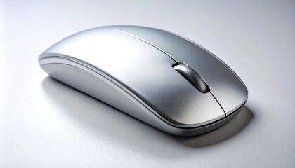 Sleek Silver Wireless Mouse on White Background.