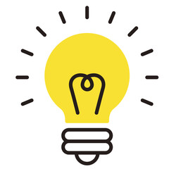 光っているランプ。ヒント、発見、アイディア。電球のデザイン。Glowing lamp icon.