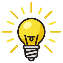 光っているランプ。ヒント、発見、アイディア。電球のデザイン。Glowing lamp icon.