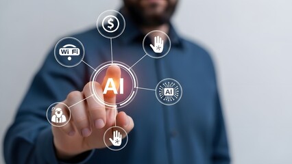 Man using AI technology interface