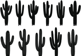 Minimal black cactus pattern illustration on white background, modern desert botanical seamless design for wallpaper, fabric, branding, and contemporary decor