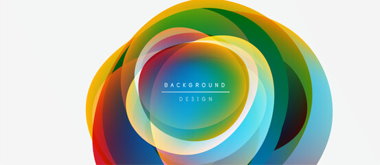 Fototapeta premium Abstract colorful layers forming circular design. Text reads background design within central space. Bright hues create dynamic visual effect.