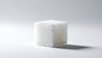 Single Sugar Cube on White Background with Shadow.