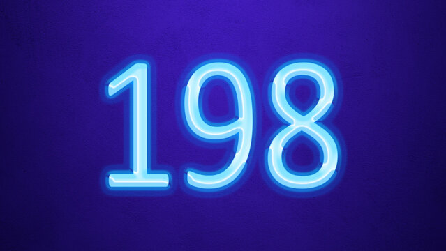 Glowing blue number design of 198 on blue background.