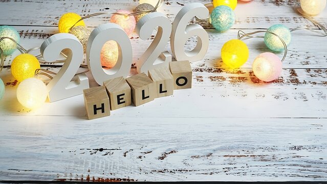 Festive easter decorations with the year 2026 and a hello message