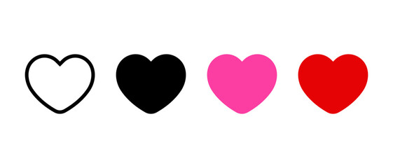 Heart, love icon set in flat design. Like and favorite symbol. Romance, affection sign