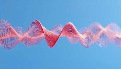 Ethereal red waveform glows against a clear blue sky background