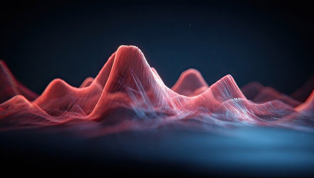 Abstract glowing red and blue energy waves undulate across a dark background - Powered by Adobe