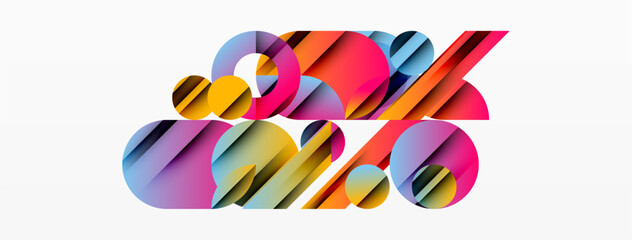 Colorful abstract design features overlapping shapes, text 20 repeated. Bright hues create dynamic visual impact. Modern, playful aesthetic.