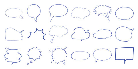 Fototapeta premium Collection of Hand-Drawn Speech Bubbles and Thought Bubbles in Blue Outline