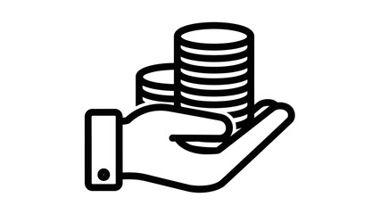 Hand Holding Stack of Coins Money Line Icon Vector
