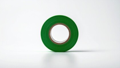Roll of green electrical tape on a white background.