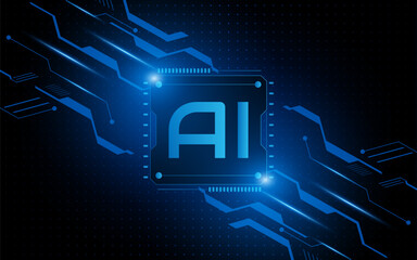 Artificial Intelligence ,AI chipset on circuit board, futuristic Technology Concept