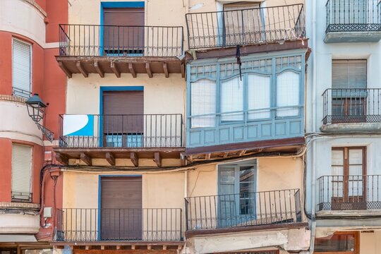 Famous Crooked Balconies Building In Calatayud Market Square Spain