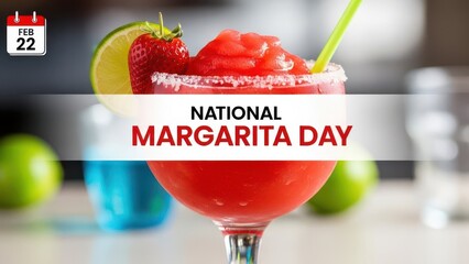 Refreshing Strawberry Frozen Margarita with Lime and Salt Rim for National Margarita Day