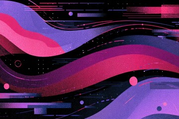 Abstract digital art with flowing, wavy lines and geometric shapes in neon colors