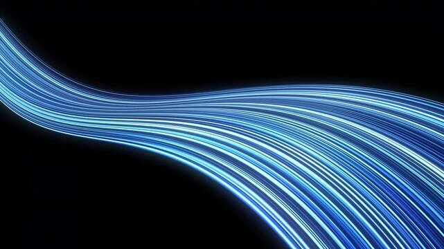 fast flowing blue glowing light streaks creating energetic motion on dark abstract background