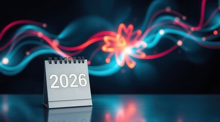 Modern calendar marking the year 2026 with vibrant abstract background