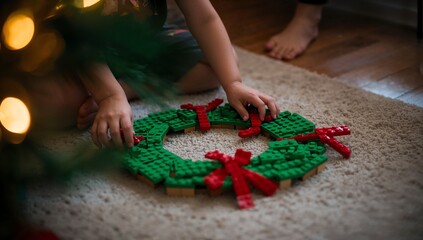 Green Brick Wreath with Red Ribbon