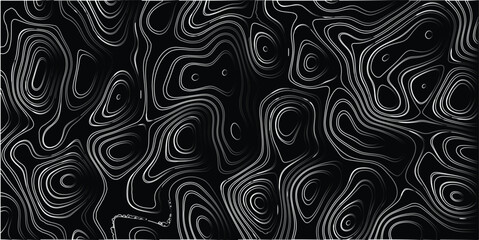 Dense abstract topographic contour lines with white and gray outlines on a black background, creating a highly detailed and intricate organic pattern for futuristic and science-fiction themes © Brainless