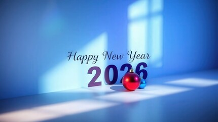 Happy New Year 2026 celebration with colorful ornaments and modern decor