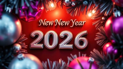 New Year 2026 celebration with colorful ornaments and lights