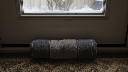 Towel blocks door on snowy day
