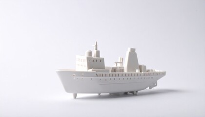 Monochrome Ship Model on White Background for Minimalist Decor.