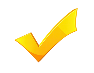 Golden, glossy check mark against a black background, signifying approval