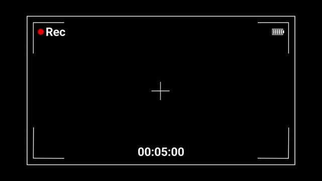Video camera recorder screen overlay on a transparent background, Recording camera screen interface with alpha channel, Camera recording screen overlay preview in 4k.