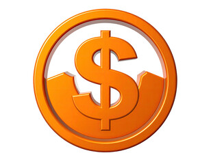 Orange coin design with a dollar symbol, cutouts, and 3D effect