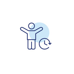 Fototapeta premium Person with arms raised and clock. Work-life balance, achievements, motivation and success. Pixel perfect, editable stroke vector icon