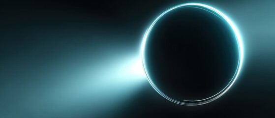 Abstract futuristic glowing circle of light on dark background with copy space