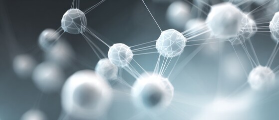 Abstract molecular structure illustration in soft blue and white colors