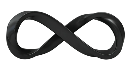 Glossy, black infinity symbol against a stark, black background