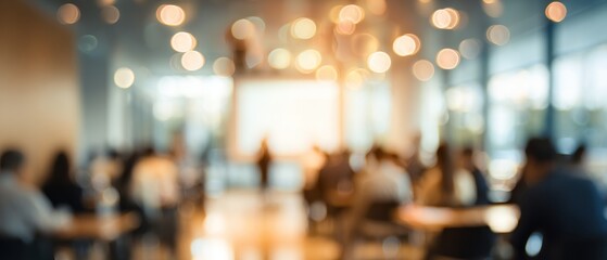 Blurred view of people at a conference or workshop presentation indoors