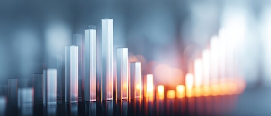 Abstract bar graph illustration with data visualization and glowing effects