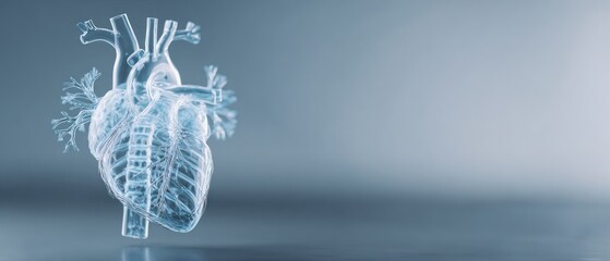 Medical illustration of a human heart in blue science and healthcare concept