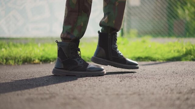 Military Personnel Walk With Discipline, Soldiers In Camouflage March In Formation, Military Units Dressed In Camouflage Execute Disciplined Walking Drills During Morning Training Session
