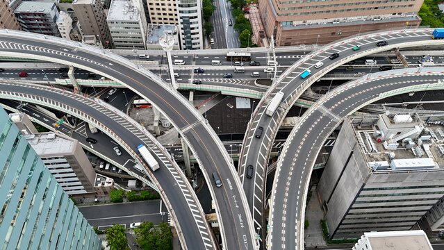 Hakozaki Junction Tokyo Urban Highway Interchange Aerial View