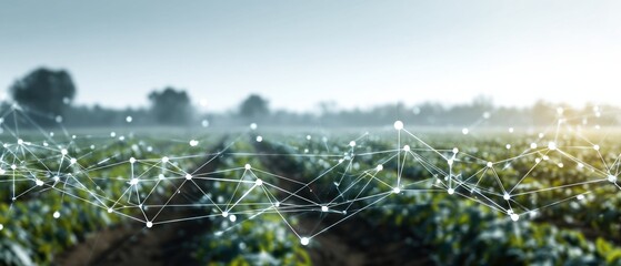 Connected agricultural field with network overlay technology concept for crops