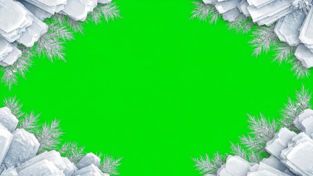 Winter Ice and Snow Frame with Green Screen