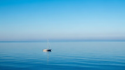 Fototapeta premium Solitary Boat on Calm Ocean Waters.