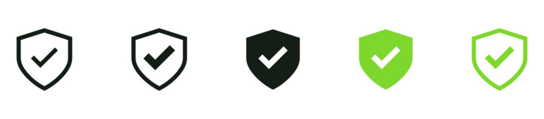 Shield check mark icon or security shield protection icon with tick symbol. green security shield icon	
