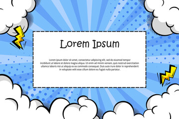 comic style background with clouds and a fun blue color