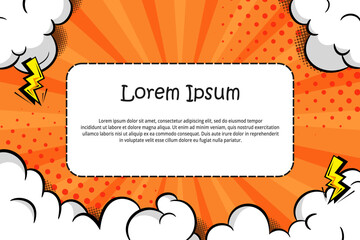 comic style background with clouds and a fun orange color