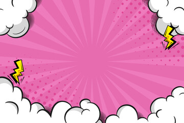 comic style background with clouds and a fun purple color